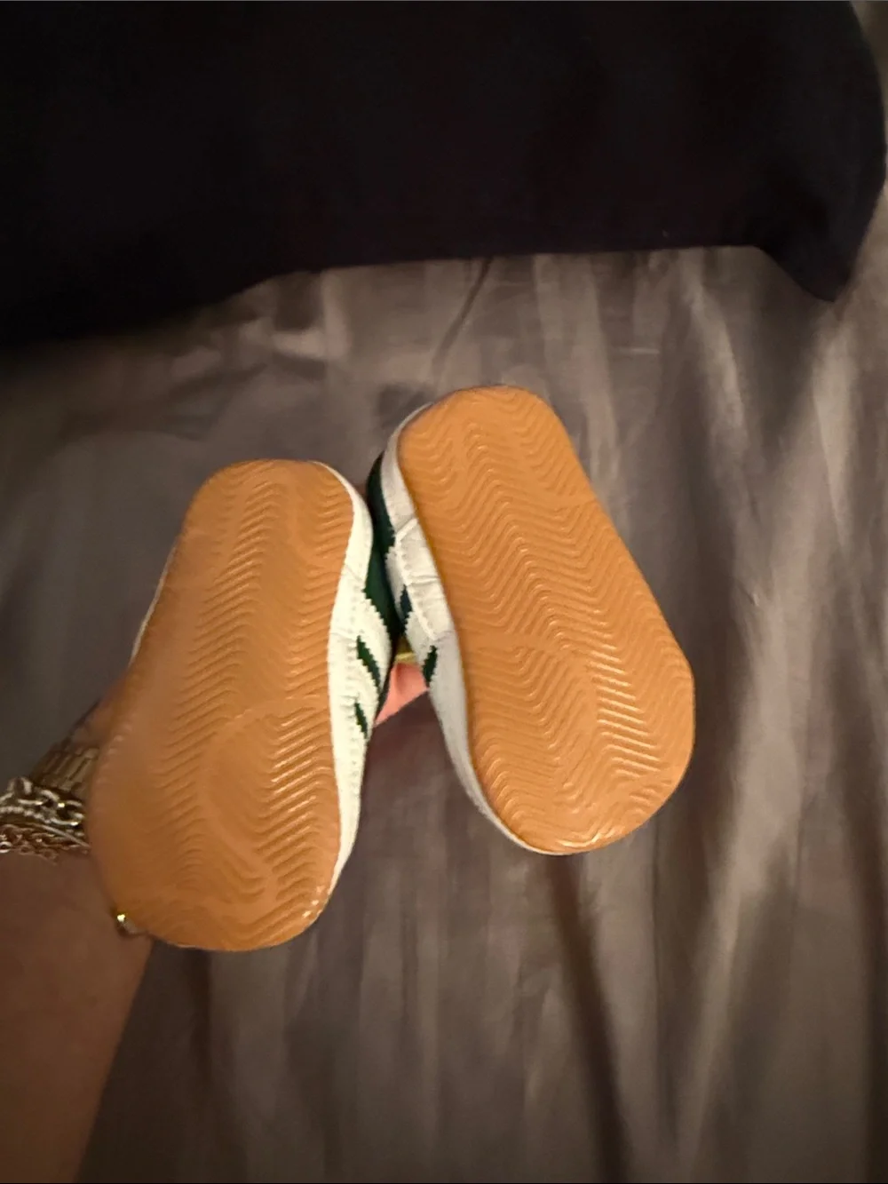 adidas Kids Green Suede Sneakers with White Stripes - Picture 2 of 3